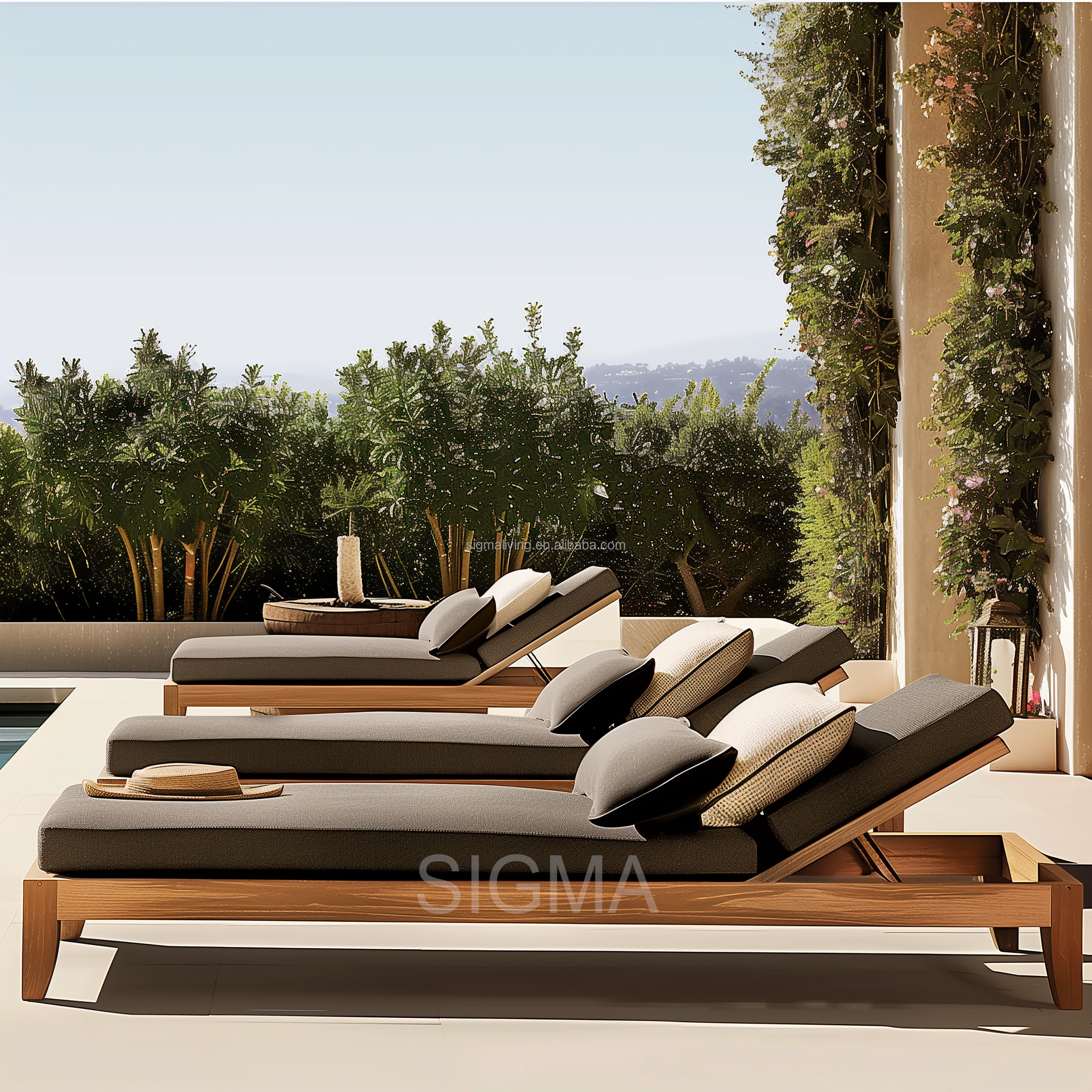 Sigma Garden Furniture Set Luxury Sofa Set Teak Wood Coffee Table Outdoor Furniture Sofa Set Patio Sofa