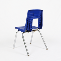 Chaises ergonomiques modernes pour l'école, coque moulée bleue, dossier rectangulaire perforé, pieds en tube chromé, chaise d'étudiant, sièges de salle de classe