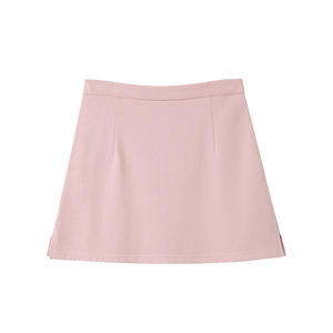 รันฉี N8612 กระโปรงมินิทรงเอเอวสูงสีทึบผ้าฝ้ายผู้หญิงสีชมพูสีดำดีไซน์ซิป - Product Image 4