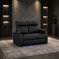 Ensemble de canapés, canapé deux places, canapé moderne en cuir véritable, fauteuil inclinable électrique en bois, canapé extensible électrique à gravité zéro, 7 couleurs LED, salon