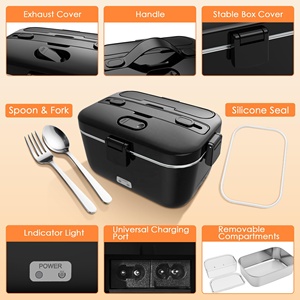 12V 24V Car Truck Electric Lunch Box 100W Fast <b>Heating</b> 1.8L Stainless Steel Portable Food Warmer Container for Adults - Product Image 5