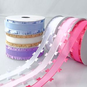 Custom Width <b>Sweet</b> 2.5cm 20 Yards <b>Heart</b> Edge Organza Ribbon for Valentine's Day Gift Wrapping & Bridal Bouquets - Product Image 1