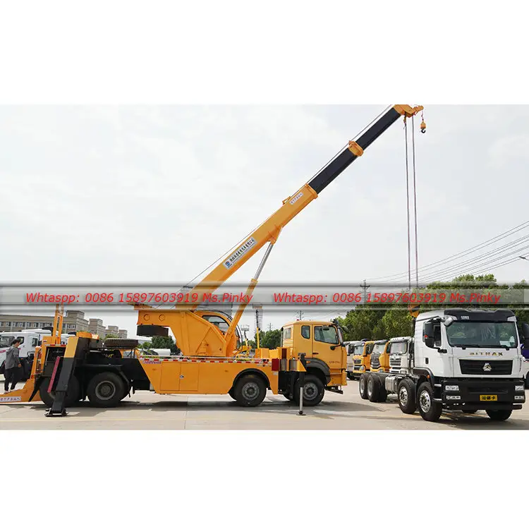 Sinotruk HOWO 40Tons Tray Tow Truck Under Wheel Lift Road Wrecker Tow Truck With Crane 30Tons Winch
