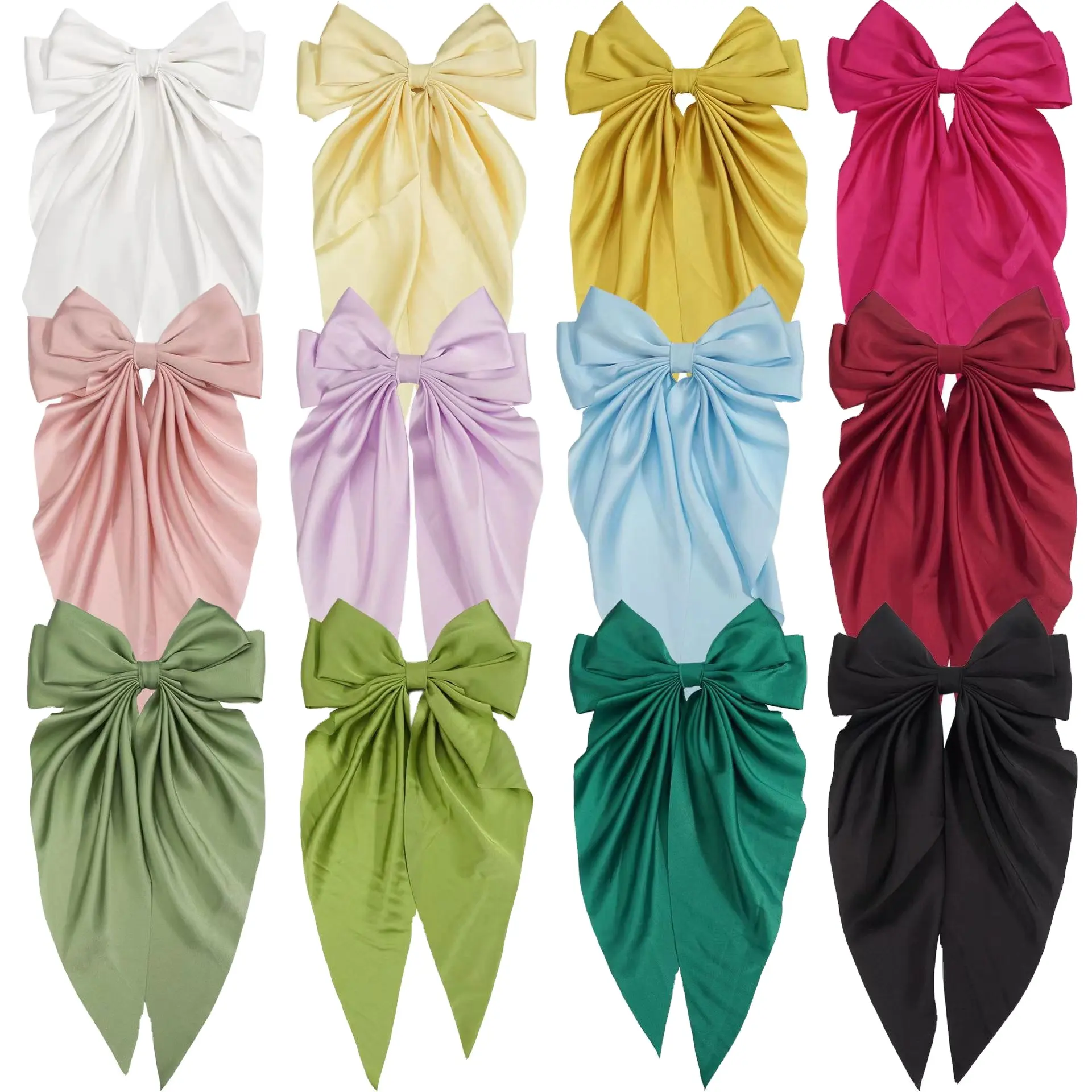 Tamanho grande Cabelo Bow Ties Hair Clips Textura Satin Bow Hairpin Girl Acessórios para cabelo para mulheres Verão Bowknot Hairpins