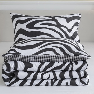 Nhà Máy Bán Buôn Ngựa Vằn Sọc In <span class=keywords><strong>Comforter</strong></span> <span class=keywords><strong>Set</strong></span> Màu Đen Và Trắng Tất Cả Các Mùa Tùy Chỉnh Chăn Bộ Đồ Giường Đặt Duvet Cover <span class=keywords><strong>Set</strong></span> - Product Image 2