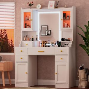 Vanity Room Glass Modern Bedroom Luxury Chair Makeup <strong>Dressing</strong> <strong>Table</strong> With Led Mirror and Drawer, <strong>Dressing</strong> <strong>Table</strong> for Bedroom - Product Image 2