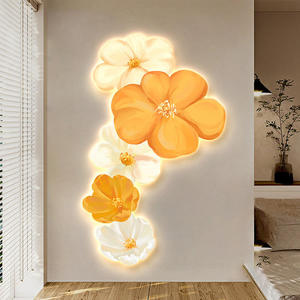 Pinturas decorativas de estilo moderno con luz LED, arte de pared de galería de flores simple moderno con pinturas decorativas de porcelana de cristal - Product Image 2