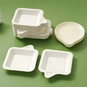 Plato de bagazo de caña de azúcar biodegradable respetuoso con el medio ambiente, bandeja de papel para pasteles de cumpleaños, plato desechable para hornear, Plato cuadrado de pulpa