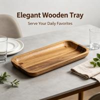Plateau de service rectangulaire en bois d'acacia naturel, vente en gros d'usine, plateau de rangement alimentaire en bois