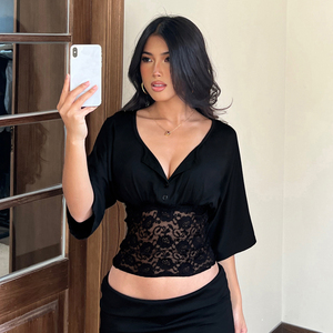 เสื้อครอปท็อปสไตล์วินเทจ Y2K ผ้าลูกไม้ซีทรูรัดเอว คอกว้าง แขนทรงโคม ทรงเข้ารูป เหมาะสำหรับงานปาร์ตี้ คลับแวร์ เสื้อเซ็กซี่สำหรับผู้หญิง - Product Image 3