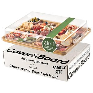 2合1熟食店板，带盖竹砧板和带5个隔层的木托盘，透明盖熟食店 - Product Image 1