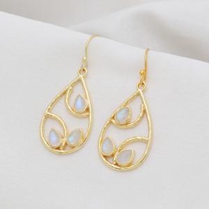 ต่างหูชุบทองอัญมณีลาบราดอไรต์ธรรมชาติทำจากเงินแท้925แท้ปรับแต่งได้ - Product Image 3