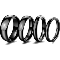 POYA Unisex Klassischer Kuppelring aus Titan 2mm-8mm Schlicht Schwarz Poliert Glattes Design für Hochzeit Verlobung Brautparty