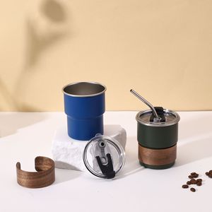 Mug isotherme portable en acier inoxydable 304 avec manchon en bois, performance thermique 6-12 heures, couvercle et paille pour l'extérieur - Product Image 3