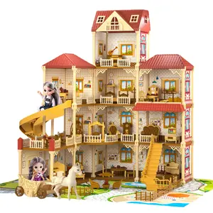 HY 장난감 소녀 인형 집 시뮬레이션 빌라 어린이 실습 상상력 무료 조립 놀이 공주 성