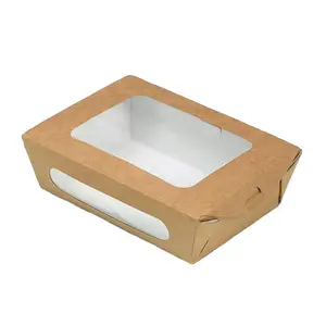 Gıda sınıfı katlanabilir kahverengi salata kağit kutu temizle pencere ile konteyner paketi götürmek