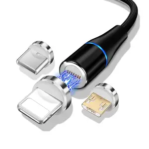 Holesale-cable USB magnético 3 en 1 de carga rápida, cable de carga magnética de rotación de 360 grados