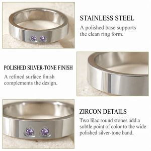 Silver Tone 14K Gold Plated <b>Plain</b> Band <b>Ring</b> with Two Round Stones and Irregular Polished Finish Women's Daily Wear - Product Image 3