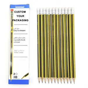 Grosir pensil kustom untuk anak-anak Logo populer HB pensil kayu pensil standar dalam jumlah besar dengan penghapus