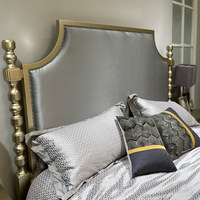 Lit mural en bois massif de style rétro américain, luxe léger, 1,8 m/1,5 m, chambre principale, lit de mariage, revêtement en cuir véritable, or champagne