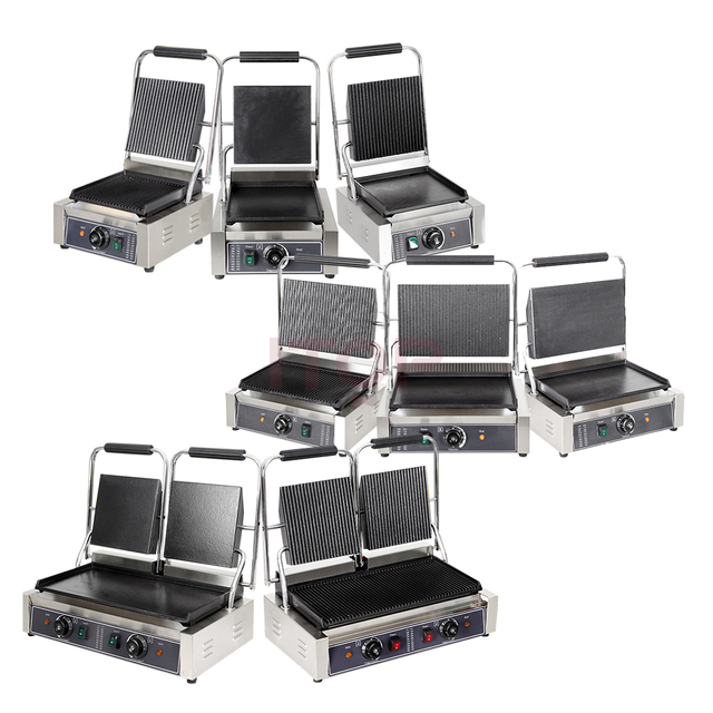 Commercial Use Kitchen Equipment Stainless Steel Electric Panini Sandwich Press Maker Grill Contact Grill