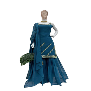 Dernier Designer Faux Georgette Fil Séquence Travail Sharara Costume Par FabZone - Product Image 1