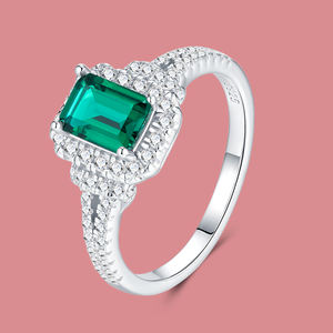 الفضة الإسترلينية 2 قيراط اللون الأخضر الزمرد قطع الخطوبة خاتم الزفاف شهادة غرا خاتم الماس المويسانيتي المرأة - Product Image 1