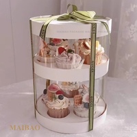 Boîte à cupcakes transparente double couche Boîte d'emballage ronde pour gâteau d'anniversaire Boîte d'emballage pour dessert et pâtisserie florale