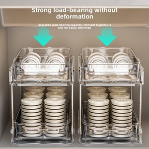 Organiseurs coulissants sous l'évier, étagère de rangement en plastique transparent à <span class=keywords><strong>2</strong></span> niveaux avec séparateurs réglables pour garde-manger - Product Image 3