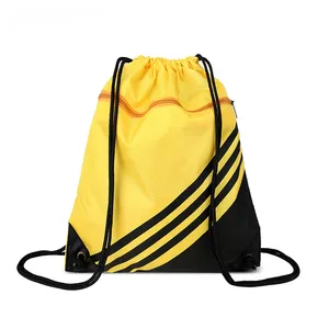 High Quality Custom Logo Printed Sport Nylon Drawstring Backpack Bag With Pu Corner