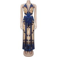 Combinaison Femme Imprimée Personnalisée Col V Profond Découpé Coupe Ample Jambes Larges Taille Plus S-XXL
