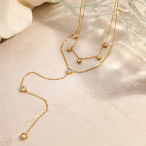 Collier en acier inoxydable avec zircon en forme de cœur, double couche, plaqué or 18 carats, chaîne de clavicule en forme de Y, pour un usage quotidien, idéal comme cadeau - Product Image 4