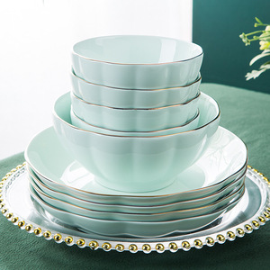 Assiette à poisson 4.5 pouces bol à riz vaisselle en céramique assiette à dîner style de luxe jante dorée cyan ensemble de vaisselle créative assiette - Product Image 2