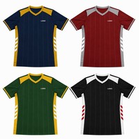 Jersey Sepak Bola V-Neck Custom Stripe dengan Panel Chevron OEM, Kaos Sepak Bola Cepat Kering Grosir, Seragam Tim