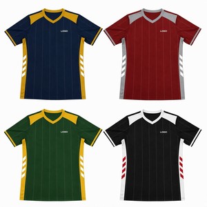 Jersey Sepak Bola V-Neck Custom Stripe dengan Panel Chevron OEM, Kaos Sepak Bola Cepat Kering Grosir, Seragam Tim - Product Image 5