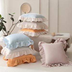 Funda de cojín para sofá con <span class=keywords><strong>volantes</strong></span> franceses, cremallera oculta, funda de almohada decorativa para el hogar y hotel, OEM ODM - Product Image 2
