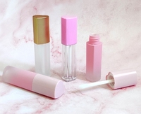 Emballage de glaçage à lèvres personnalisé de 4ml Tube de brillant à lèvres en forme de coeur Peinture en aérosol à rabat rose transparent dégradé Lèvres en plastique personnalisées