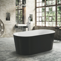 Baignoire autoportante en acrylique noire 1700 mm, baignoire hydromassante d'angle en acrylique noire pour adulte, salle de bain