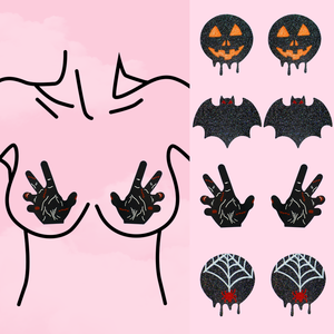 Copricapezzoli Usa e Getta Grandi Imbottiti Neri Glitterati Sexy per Ragazze Petali per il Seno Senza Cuciture Intimi per Halloween - Product Image 1