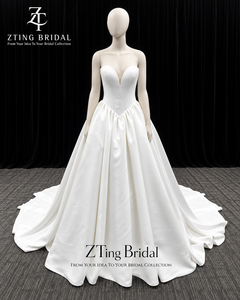 Satin-Ballkleid Hochzeitskleid Trägerloses Sweetheart-Korsett Brautkleid mit Langer Schleppe OEM ODM Maßanfertigung - Product Image 1