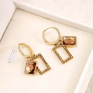 Lateefah Vintage Trendy Brown Color Double Square-Shape Zircon Decorate Zinc Alloy Earring