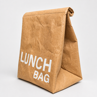 Sac à lunch isotherme en papier kraft lavable personnalisé, sac de transport alimentaire à fermeture enroulable avec doublure en aluminium, fabricant OEM ODM