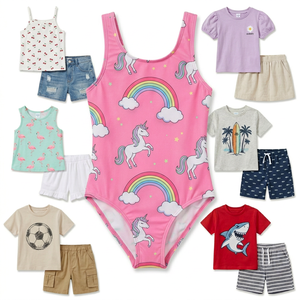 Conjunto de 2 Piezas de Verano para Niñas al Estilo Coreano, Pantalones Cortos de Manga Corta con Dibujos Animados, Ropa Infantil, Diseños Variados, Envío Aleatorio, Suministro al por Mayor - Product Image 1