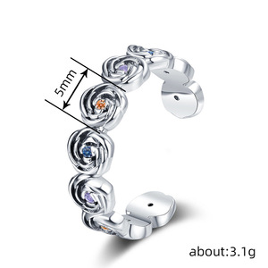 Anello Aperto Regolabile Stile Hong Kong con Rosa Etnica, Gioiello Floreale da Dito per Uso Quotidiano - Product Image 3