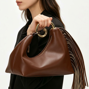 Borsa a mano di lusso in pelle PU e velluto con frange e manico a spirale dorato per donna, pochette <span class=keywords><strong>da</strong></span> <span class=keywords><strong>sera</strong></span> - Product Image 1