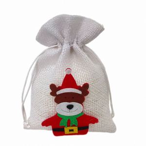 Sacs cadeaux en lin à motifs de Noël variés pour l'emballage textile - Product Image 4