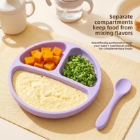 Plateau repas rond en silicone de qualité alimentaire pour enfants, avec ventouse anti-chute, design minimaliste, motif dessin animé, pour l'alimentation des tout-petits