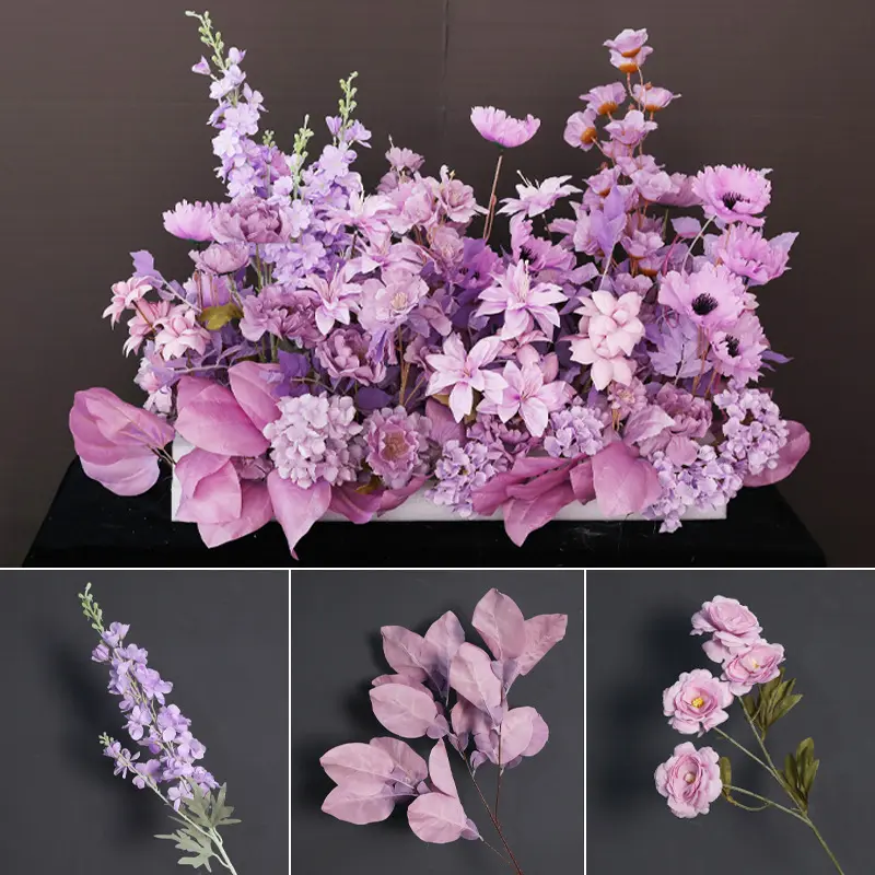नई डिजाइन कृत्रिम बैंगनी गुलाब मिर्च बेबी सांस फूलों की शादी सेंटरपीस सफेद फ्लुर आर्इडल फूल