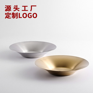 Assiette à pâtes en acier inoxydable, style occidental profond, couleur or, fond plat, ronde, pour restaurant, assiette à salade de fruits, design personnalisé - Product Image 1