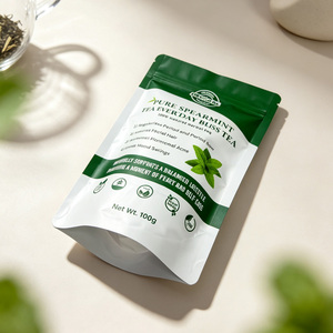 Customized Mylar <b>Bag</b> Resealable Stand-Up Pouches For 100g Spearmint Tea Leaf Packaging - Product Image 4